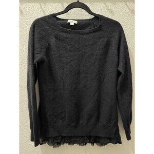 Garnet Hill Women's Shirttail Cashmere Tunic Sweater Lace Trim SZ L